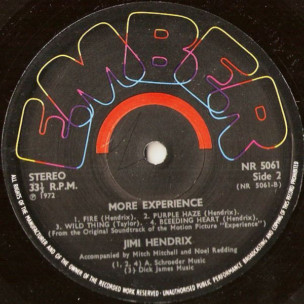 Jimi Hendrix : More  "Experience" Jimi Hendrix (Titles From The Original Sound Track Of The Feature Length Motion Picture) (Volume Two) (LP, Album)