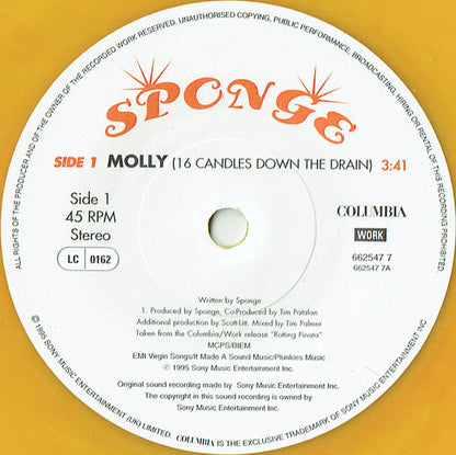 Sponge (3) : Molly (16 Candles Down The Drain) (7", Single, Ltd, Num, Yel)