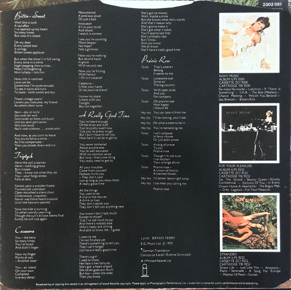 Roxy Music : Country Life (LP, Album, RE)