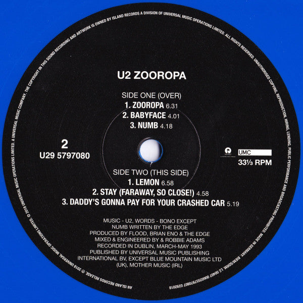 U2 : Zooropa (2xLP, Album, Ltd, RE, RM, RP, Blu)