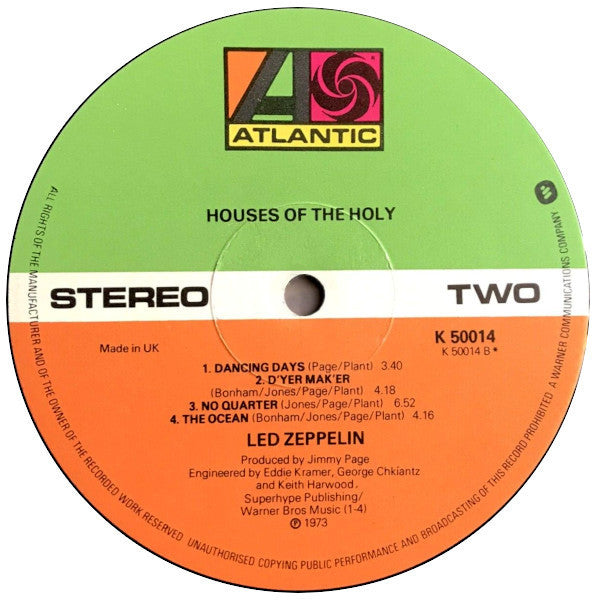 Led Zeppelin : Houses Of The Holy (LP, Album, RE, Orl)