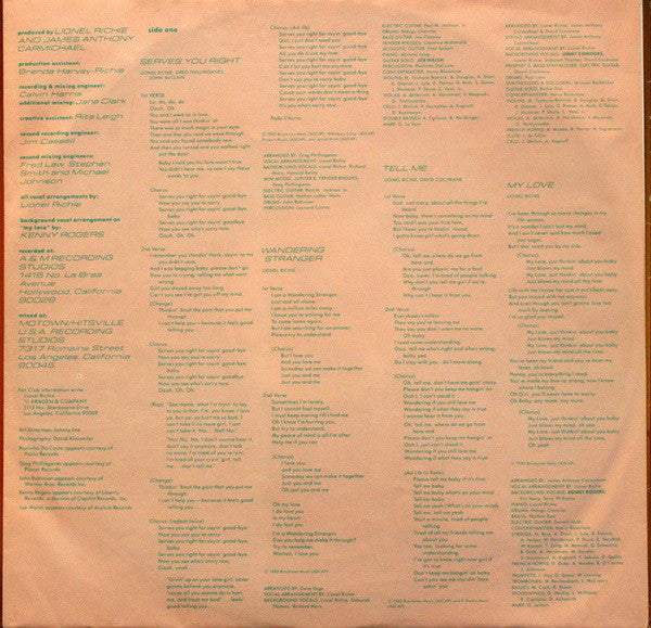 Lionel Richie : Lionel Richie (LP, Album, RE, Gat)