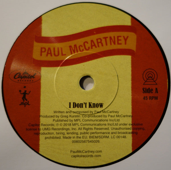 Paul McCartney : I Don't Know / Come On To Me (7", RSD, Single, Ltd)