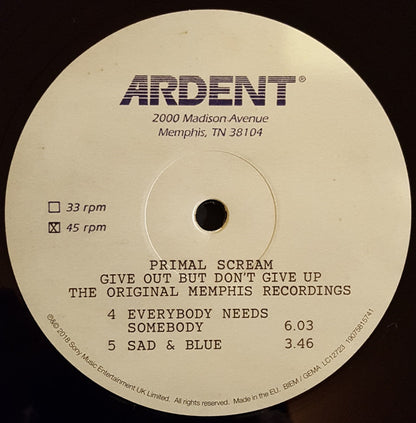 Primal Scream : Give Out But Don't Give Up (The Original Memphis Recordings) (2x12", Album, 180)