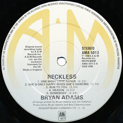 Bryan Adams : Reckless (LP, Album)