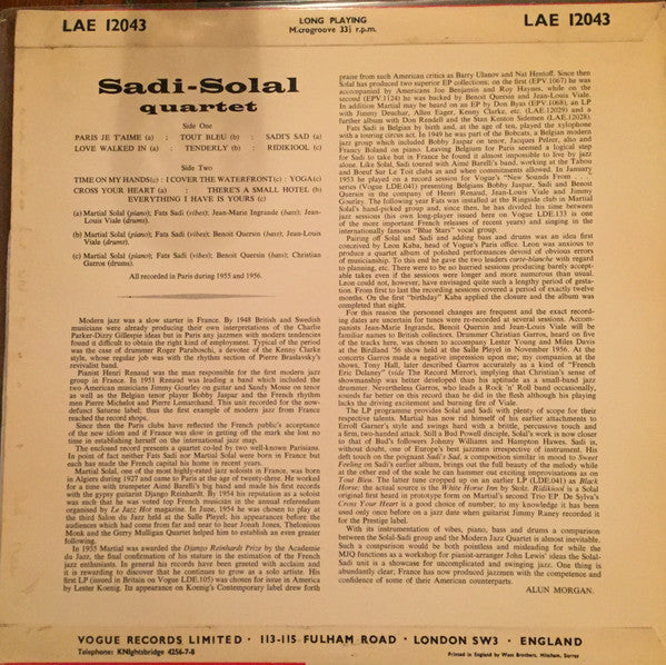 Martial Solal - Sadi Quartette : Sadi-Solal Quartet (LP, Album, Mono)
