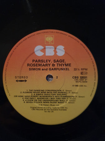 Simon And Garfunkel* : Parsley, Sage, Rosemary And Thyme (LP, Album, RE)