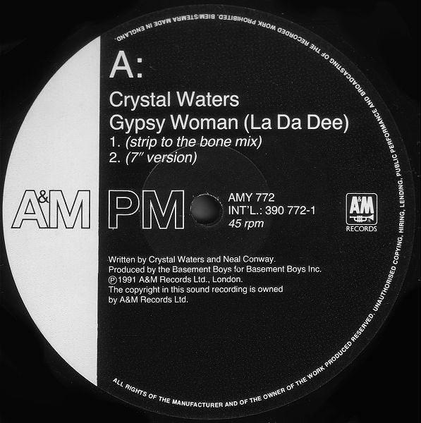 Crystal Waters : Gypsy Woman (La Da Dee) (12")