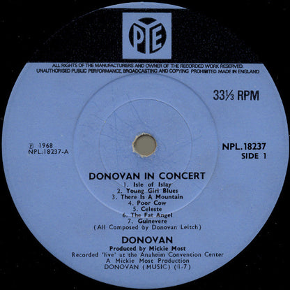 Donovan : Donovan In Concert (LP, Album, Mono)