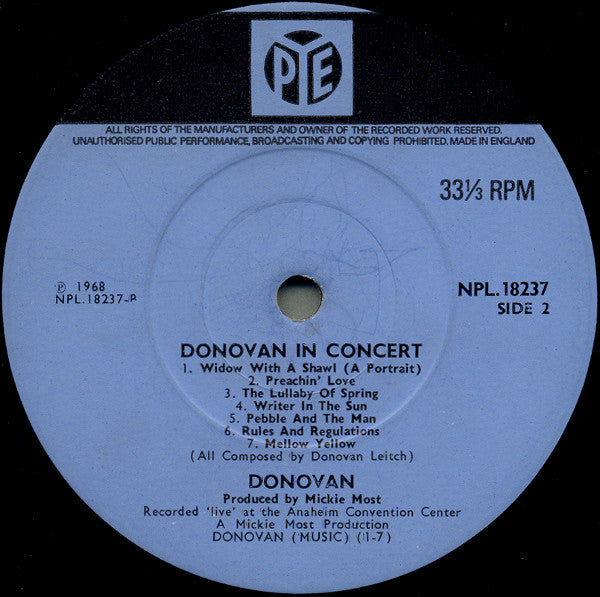 Donovan : Donovan In Concert (LP, Album, Mono)