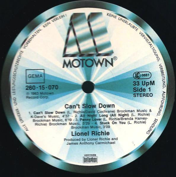 Lionel Richie : Can't Slow Down (LP, Album, Gat)