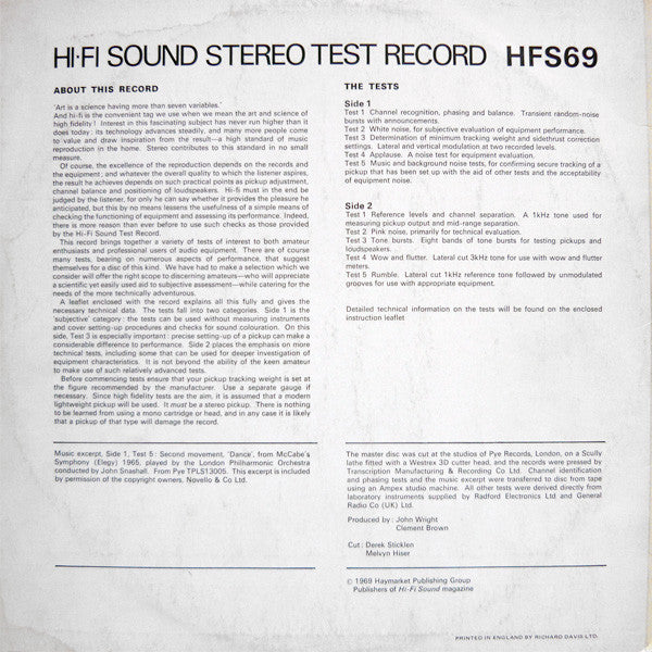 No Artist : Hi-Fi Sound Stereo Test Record (LP, Album)