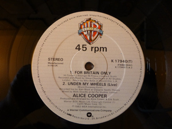 Alice Cooper (2) : For Britain Only (12", Single, Ltd)