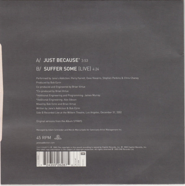 Jane's Addiction : Just Because (7", Single)