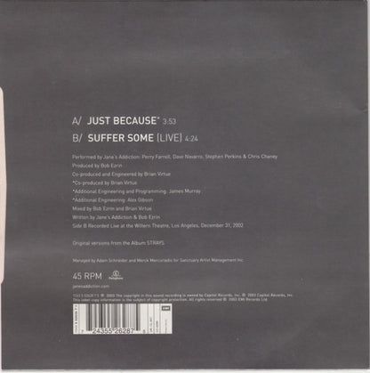 Jane's Addiction : Just Because (7", Single)