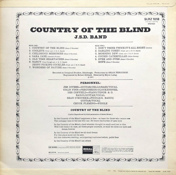 J.S.D. Band : Country Of The Blind (LP, Album, Fli)