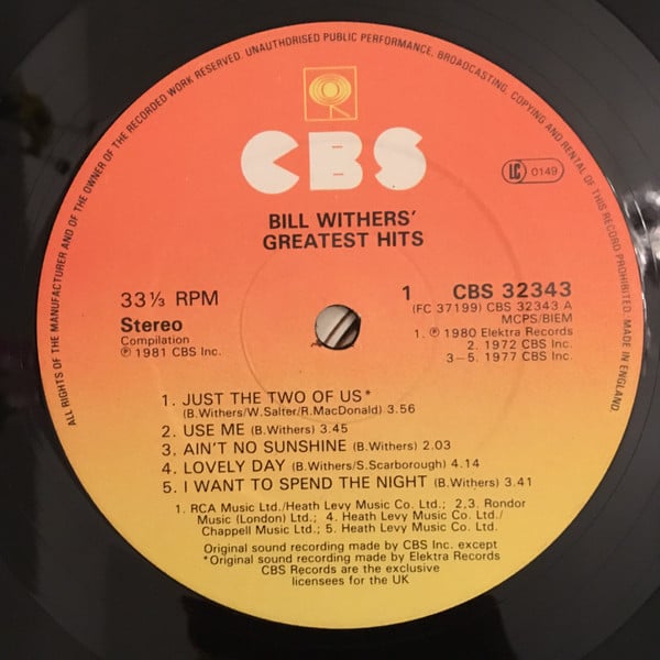 Bill Withers : Bill Withers' Greatest Hits (LP, Comp, RE, Sun)