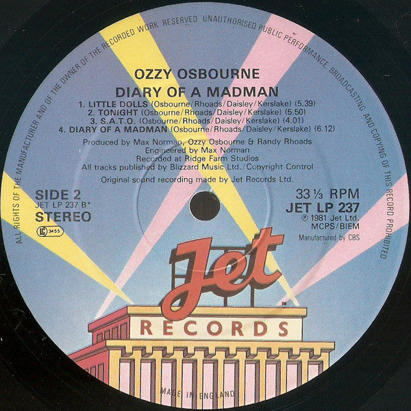 Ozzy Osbourne : Diary Of A Madman (LP, Album)