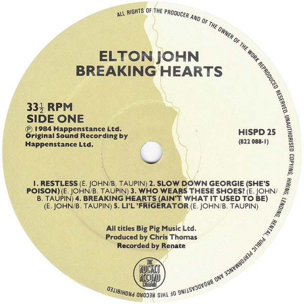 Elton John : Breaking Hearts (LP, Album)