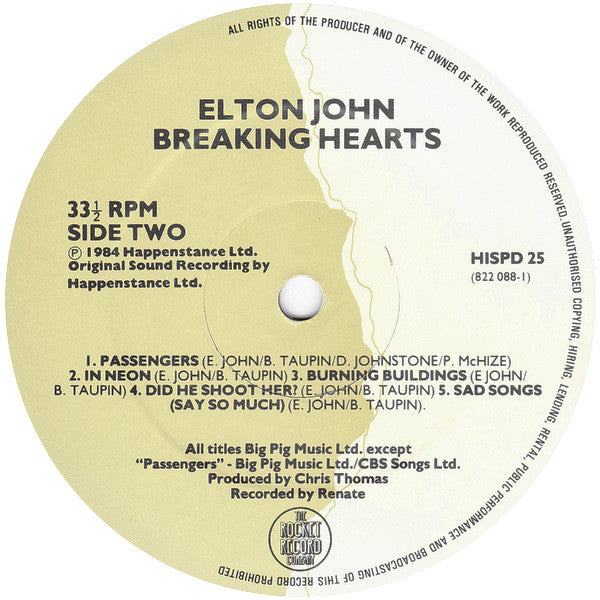 Elton John : Breaking Hearts (LP, Album)