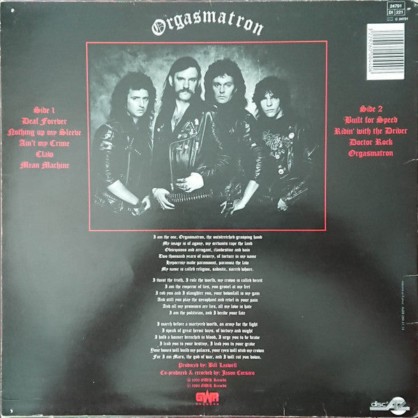 Motörhead : Orgasmatron (LP, Album)