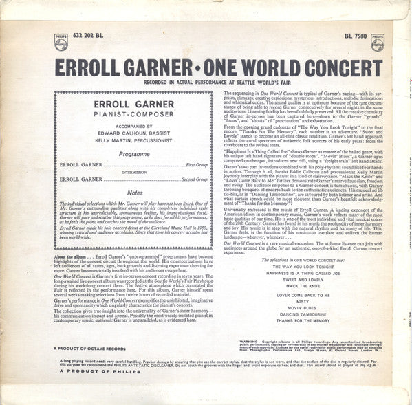 Erroll Garner : One World Concert (LP, Album, Mono)