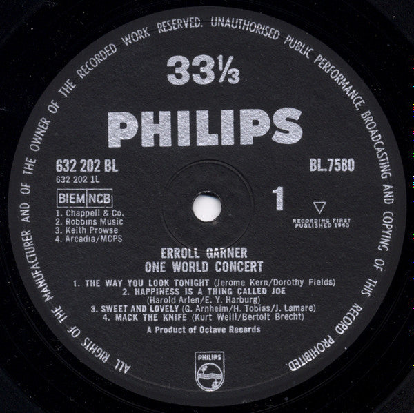 Erroll Garner : One World Concert (LP, Album, Mono)