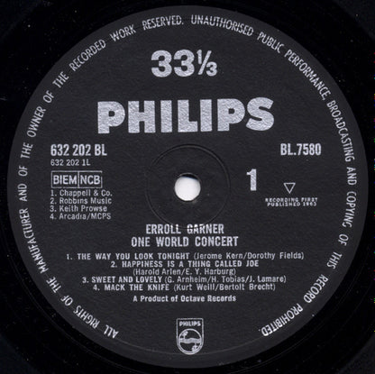 Erroll Garner : One World Concert (LP, Album, Mono)