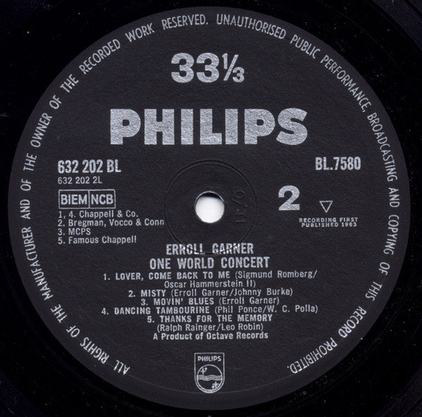 Erroll Garner : One World Concert (LP, Album, Mono)