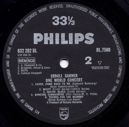 Erroll Garner : One World Concert (LP, Album, Mono)