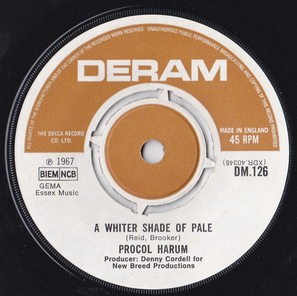 Procol Harum : A Whiter Shade Of Pale (7", Single)