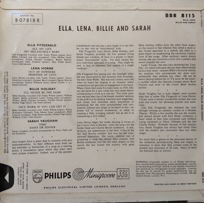 Ella Fitzgerald, Lena Horne ,  Billie Holiday And Sarah Vaughan : Ella, Lena, Billie And Sarah (10", Comp)