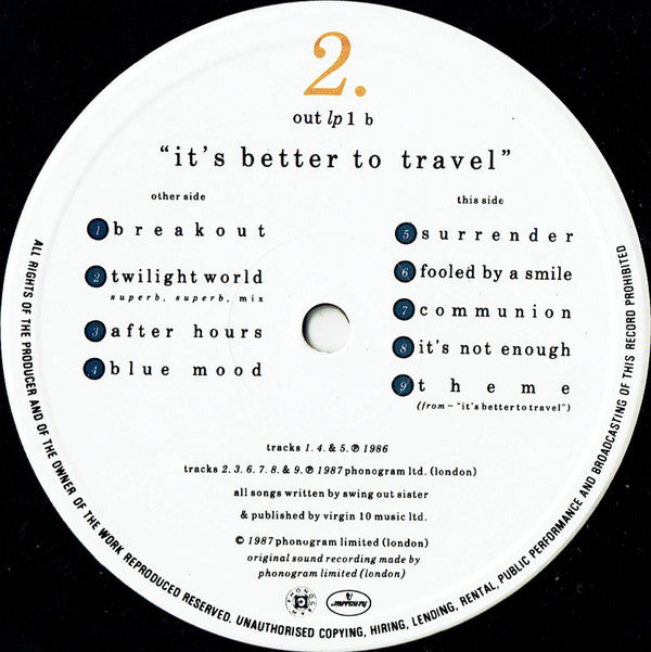 Swing Out Sister : It's Better To Travel (LP, Album)