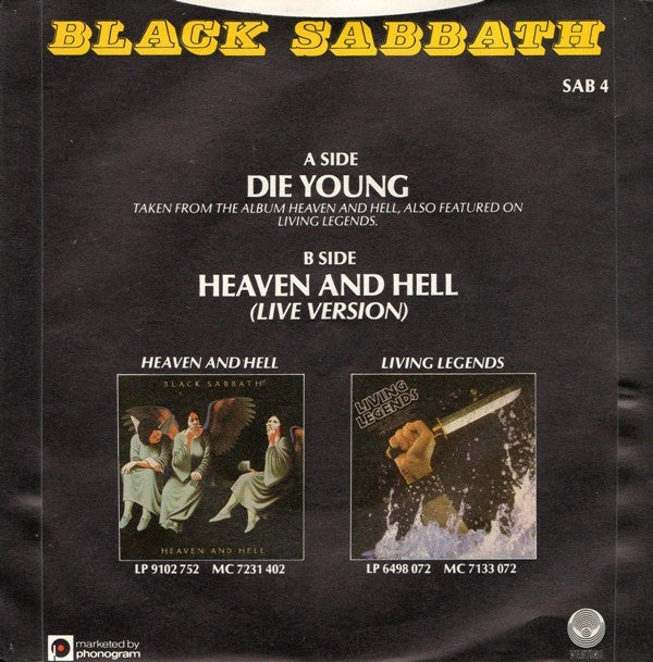 Black Sabbath : Die Young (7", Single, Pic)