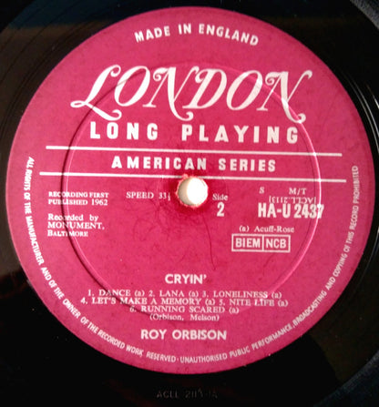 Roy Orbison : Crying (LP, Album, Mono, RP)