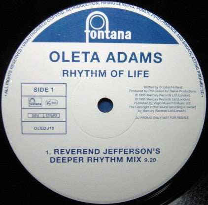 Oleta Adams : Rhythm Of Life (The Remixes) (12", Promo)