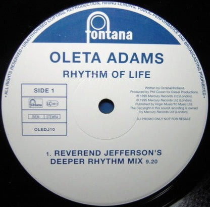 Oleta Adams : Rhythm Of Life (The Remixes) (12", Promo)