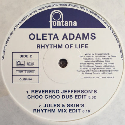 Oleta Adams : Rhythm Of Life (The Remixes) (12", Promo)