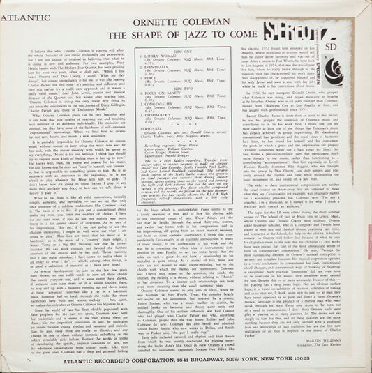 Ornette Coleman : The Shape Of Jazz To Come (LP, Album, RE, Pre)