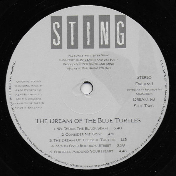 Sting : The Dream Of The Blue Turtles (LP, Album, EMI)