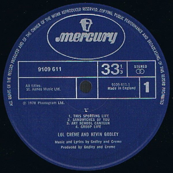 Lol Creme And Kevin Godley* : L (LP, Album)
