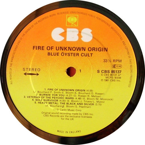 Blue Öyster Cult : Fire Of Unknown Origin (LP, Album)