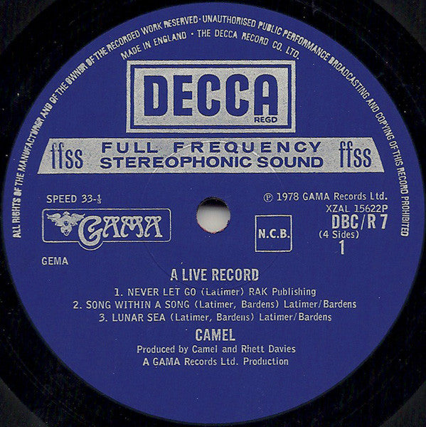 Camel : A Live Record (2xLP, Album, Gat)