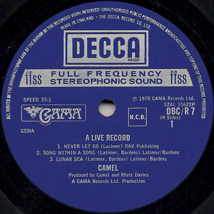 Camel : A Live Record (2xLP, Album, Gat)