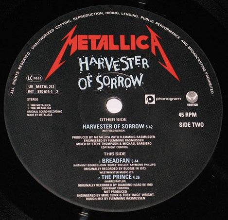 Metallica : Harvester Of Sorrow (12", EP)