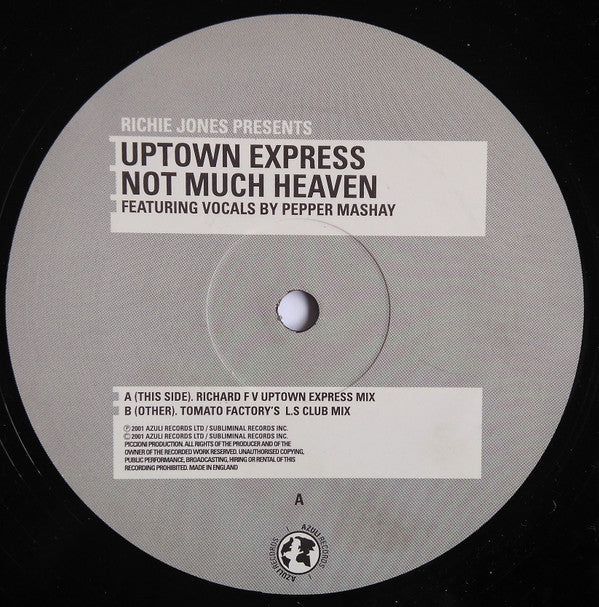 Richie Jones Presents Uptown Express V Richard F. : Not Much Heaven (12", Single)