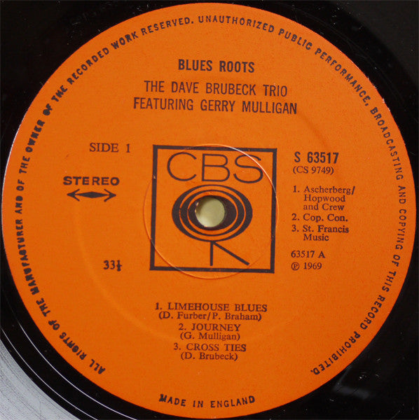 The Dave Brubeck Trio Featuring Gerry Mulligan : Blues Roots (LP, Album)