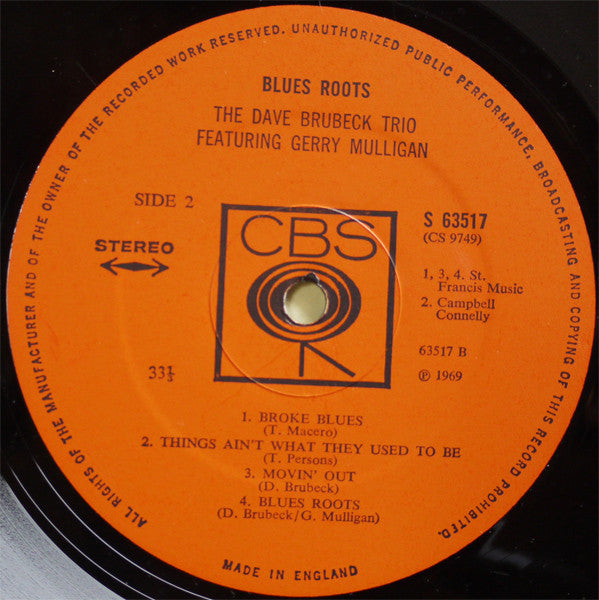 The Dave Brubeck Trio Featuring Gerry Mulligan : Blues Roots (LP, Album)
