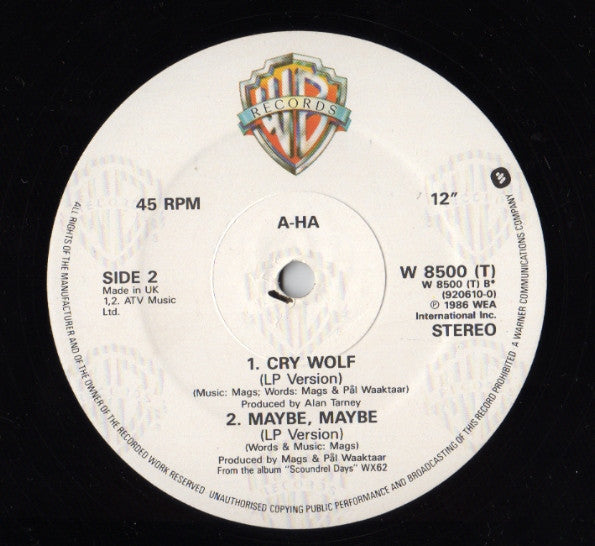 a-ha : Cry Wolf (12", Single, Dam)