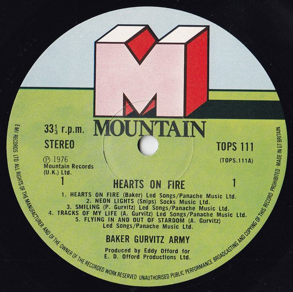 Baker Gurvitz Army : Hearts On Fire (LP, Album)
